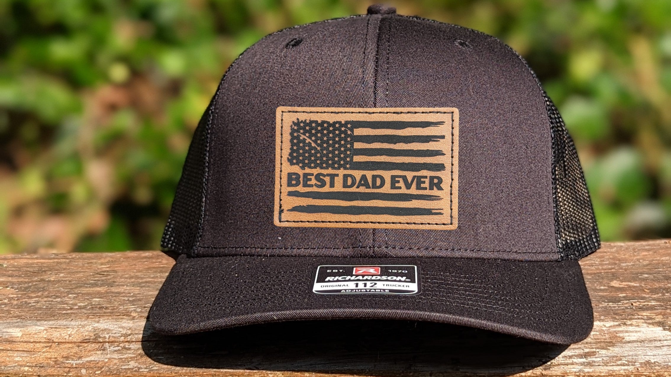 Richardson 112 Trucker Hat American Flag/Best Dad Ever – Honey - Main Image