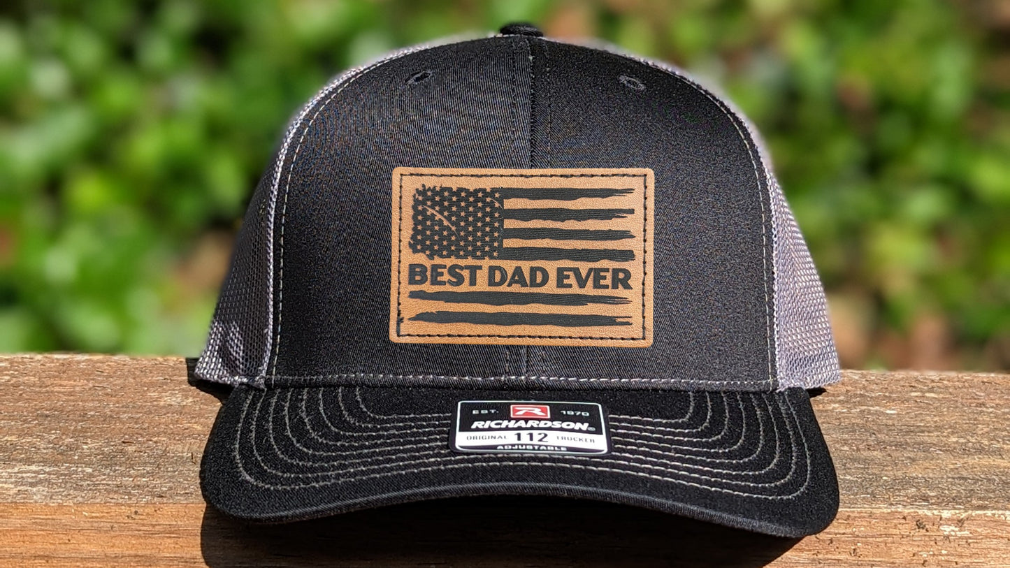 Richardson 112 Trucker Hat - American Flag/Best Dad Ever