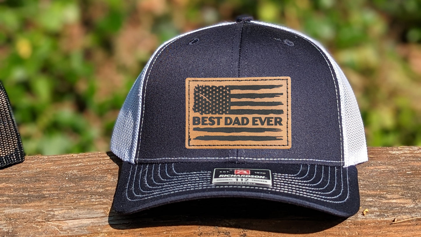 Richardson 112 Trucker Hat - American Flag/Best Dad Ever