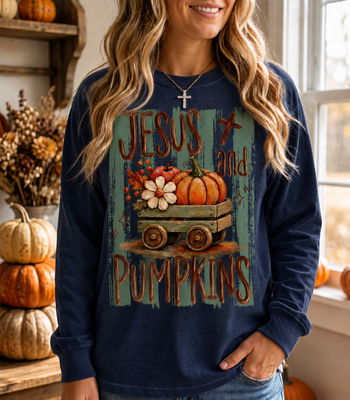 Long  Sleeve Jesus and Pumpkins