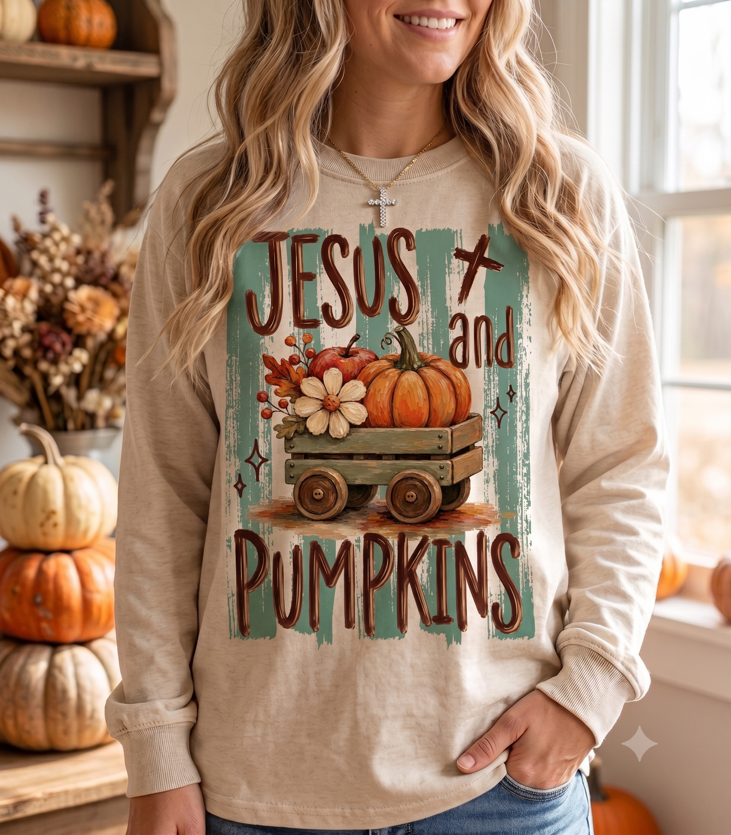 Long  Sleeve Jesus and Pumpkins