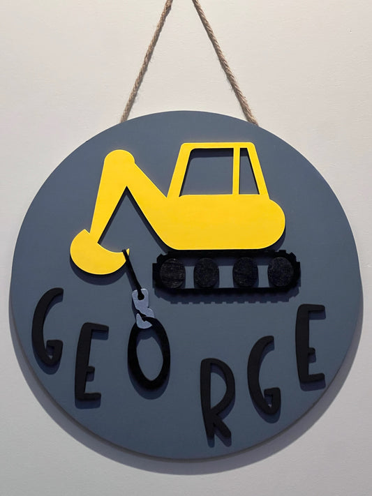 Personalized Construction Equipment Kids Name Sign