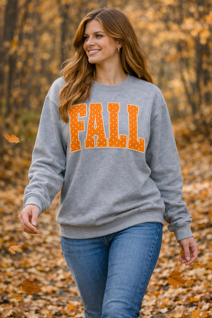 Long Sleeve FALL Varstity Orange Polka Dot