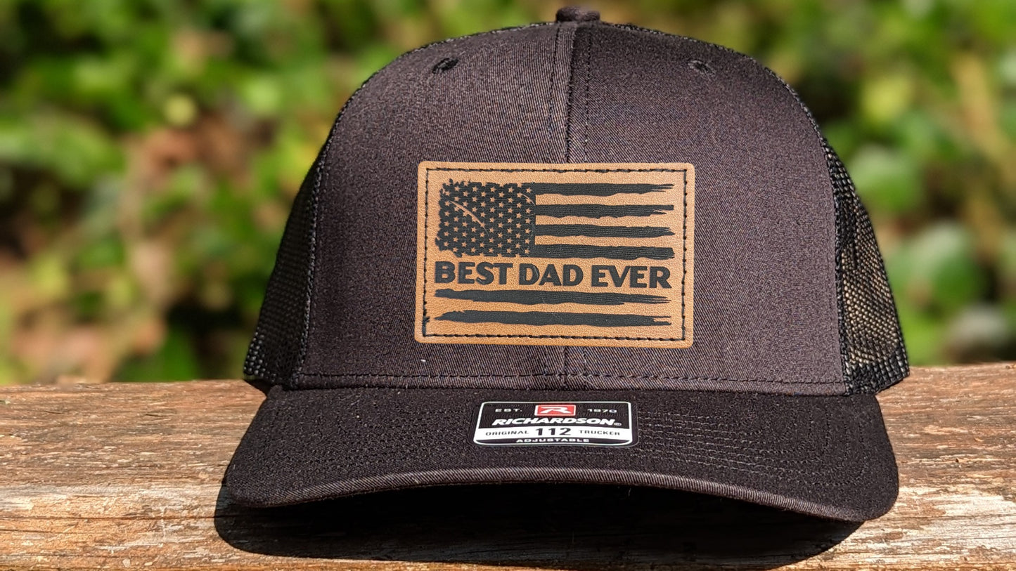 Richardson 112 Trucker Hat -  American Flag/Best Dad Ever